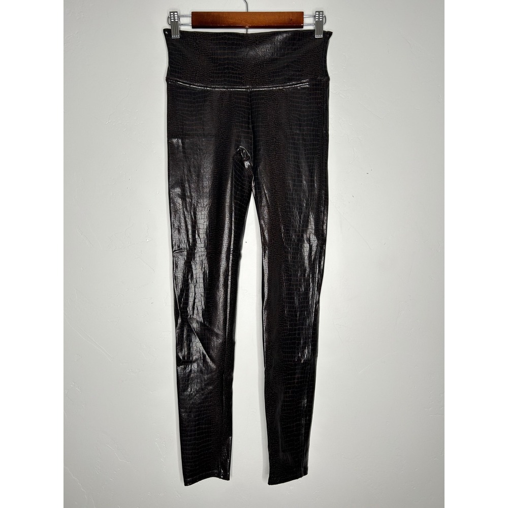 Spanx Faux Leather Brown‎ Croc Print Shaping Leggings Size Medium Fall Autumn